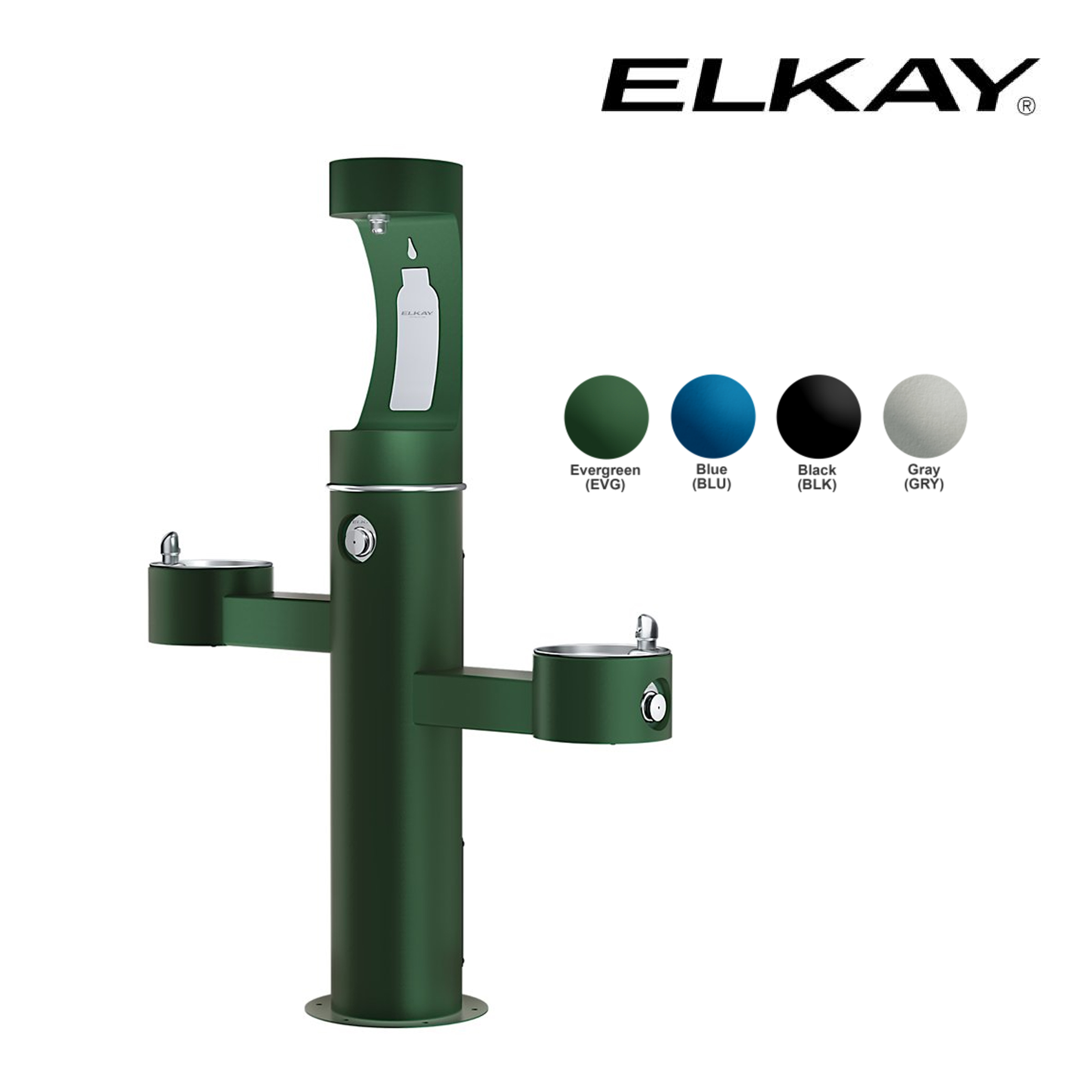 Elkay Outdoor ezH2O® Upper Filling Station Tri-Level Pedestal Non-Filtered Non-Refrigerated